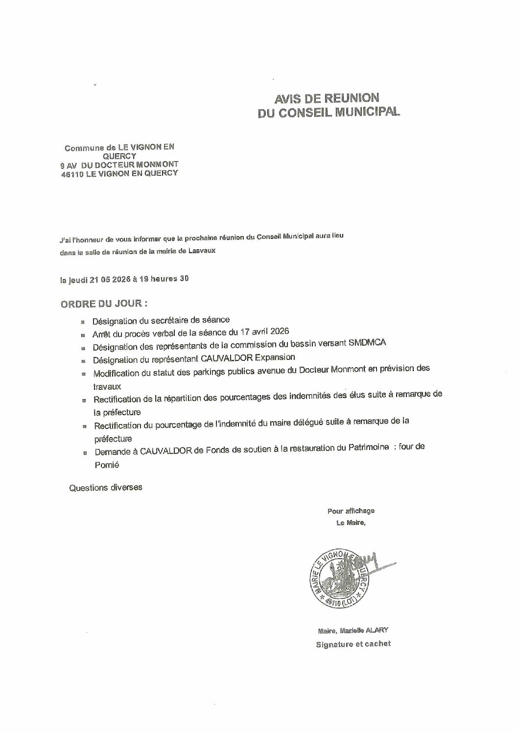 Convocation Conseil Municipal